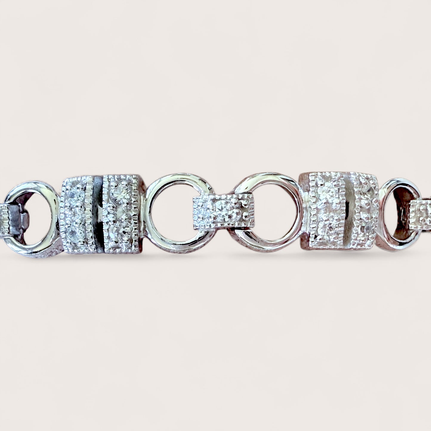 Close-up of snaffle bit design in solid sterling silver