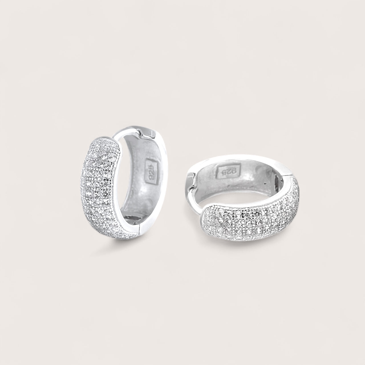 Lightweight small hoop earrings with pavé crystals in sterling silver