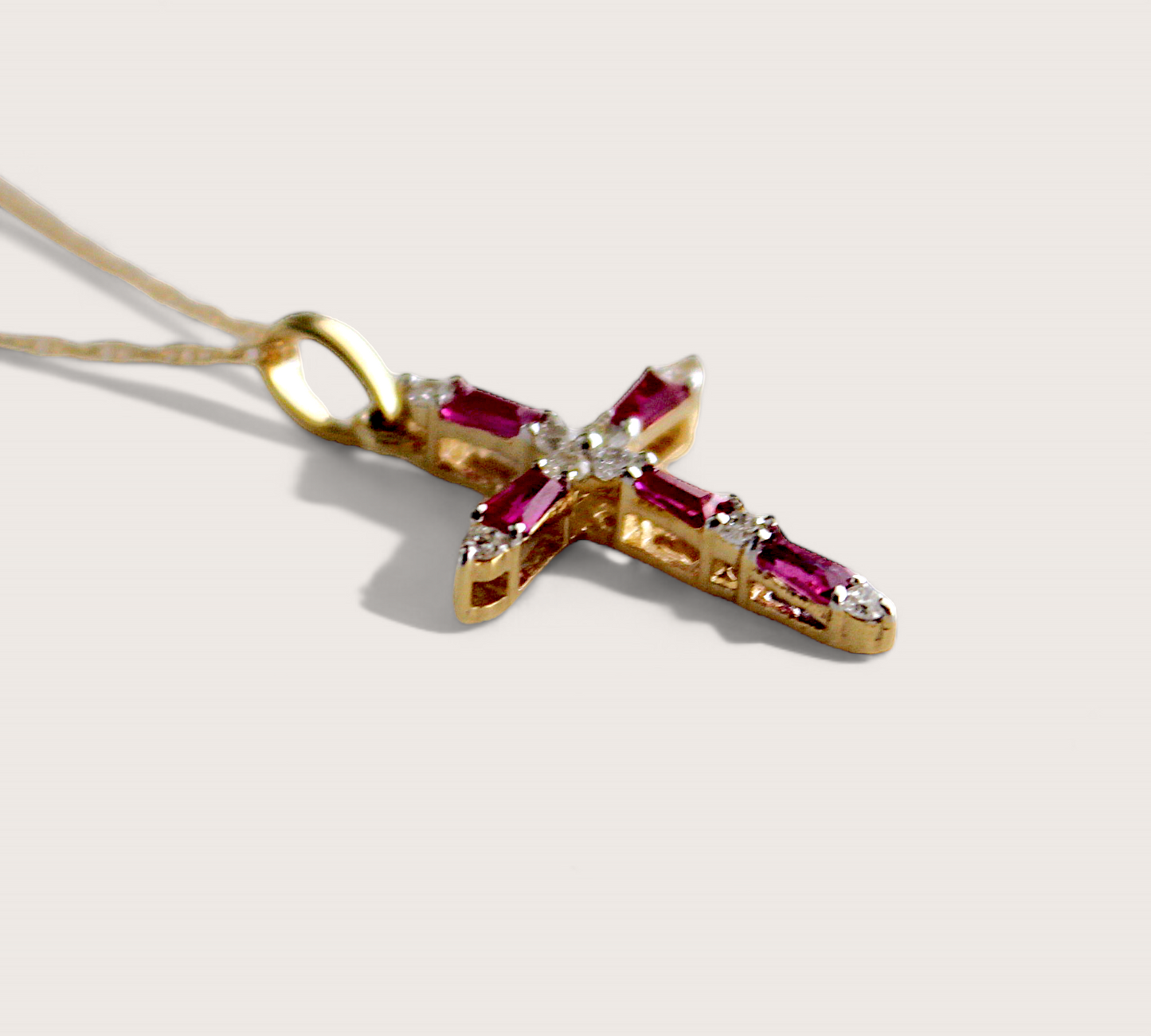 14K Gold Ruby Diamond Cross Necklace