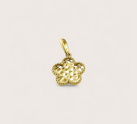 14 Gold, Dainty, with an intricate diamond cut pattern, sparkling, two sided, add your favorite chain  - Matching earrings available 