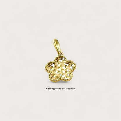 Clover Flower Stud Earrings - Solid 14K Yellow Gold, Diamond Cut Pattern