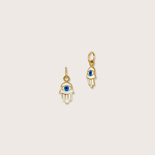 14K Gold Hamsa Hand Charm - White