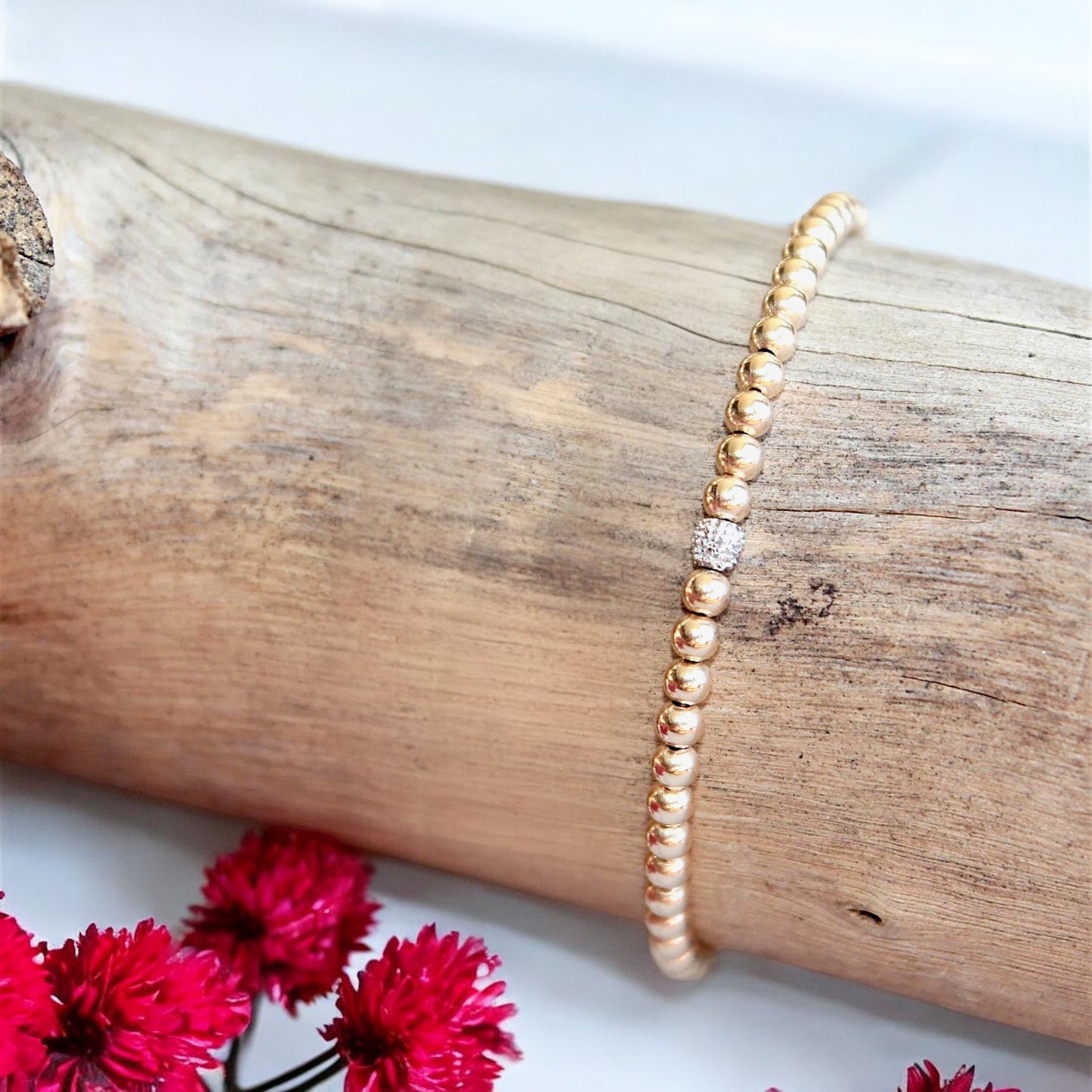14K Gold Beaded Diamond Ball Bracelet - 3mm