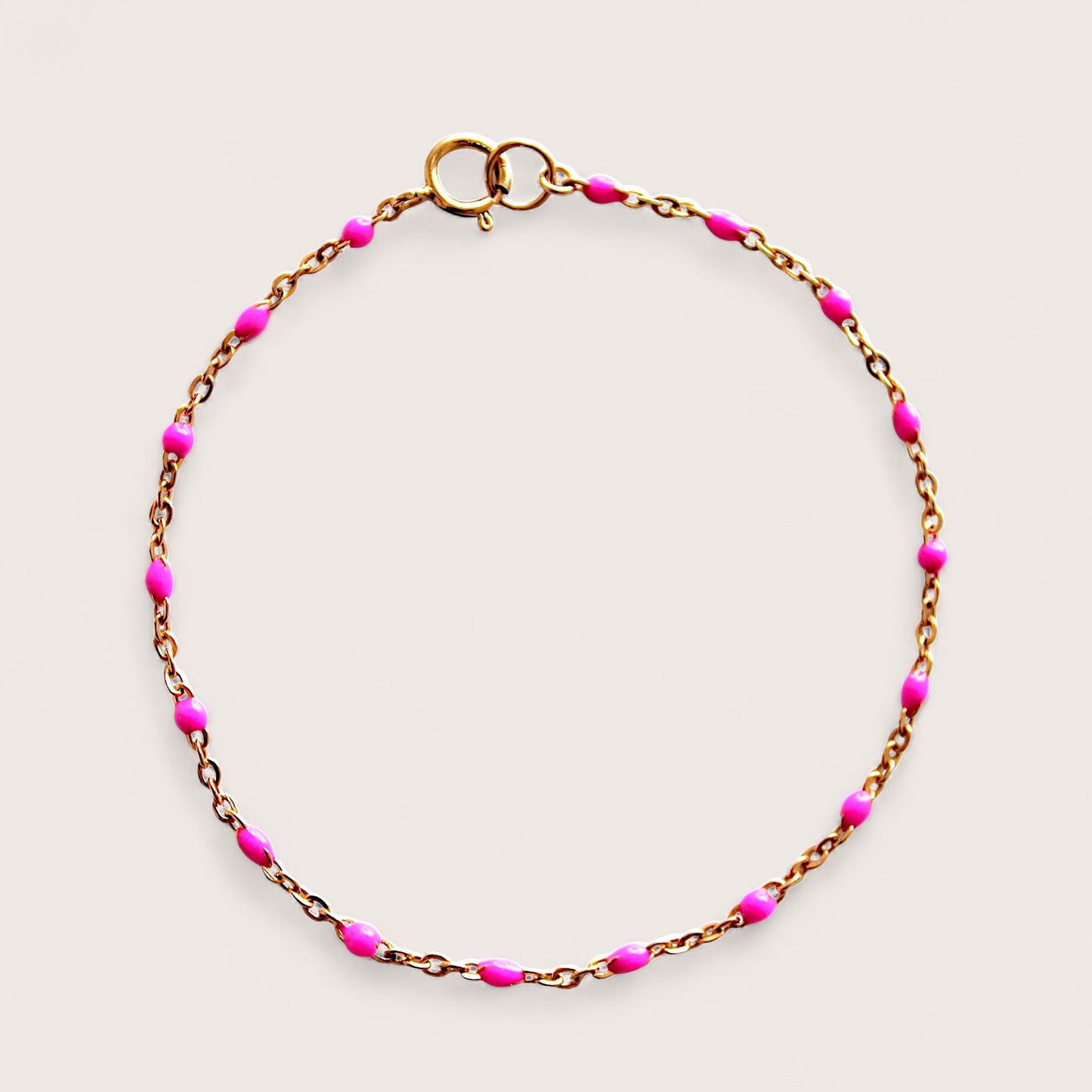Kids Bright Pink Enamel Bead Station Chain Bracelet