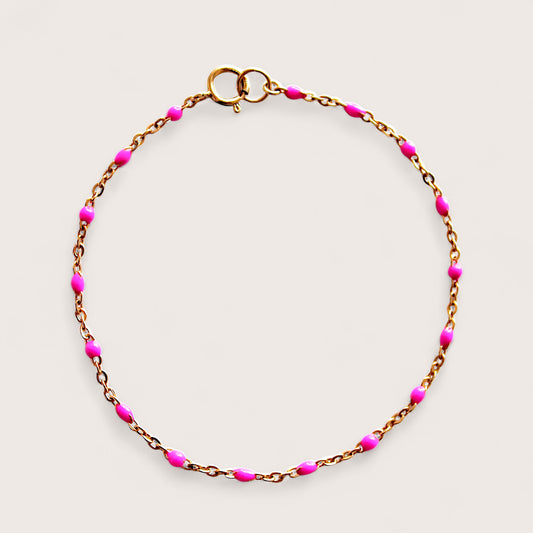 Kids Bright Pink Enamel Bead Station Chain Bracelet