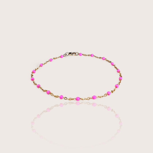 Kids Bright Pink Enamel Bead Station Chain Bracelet