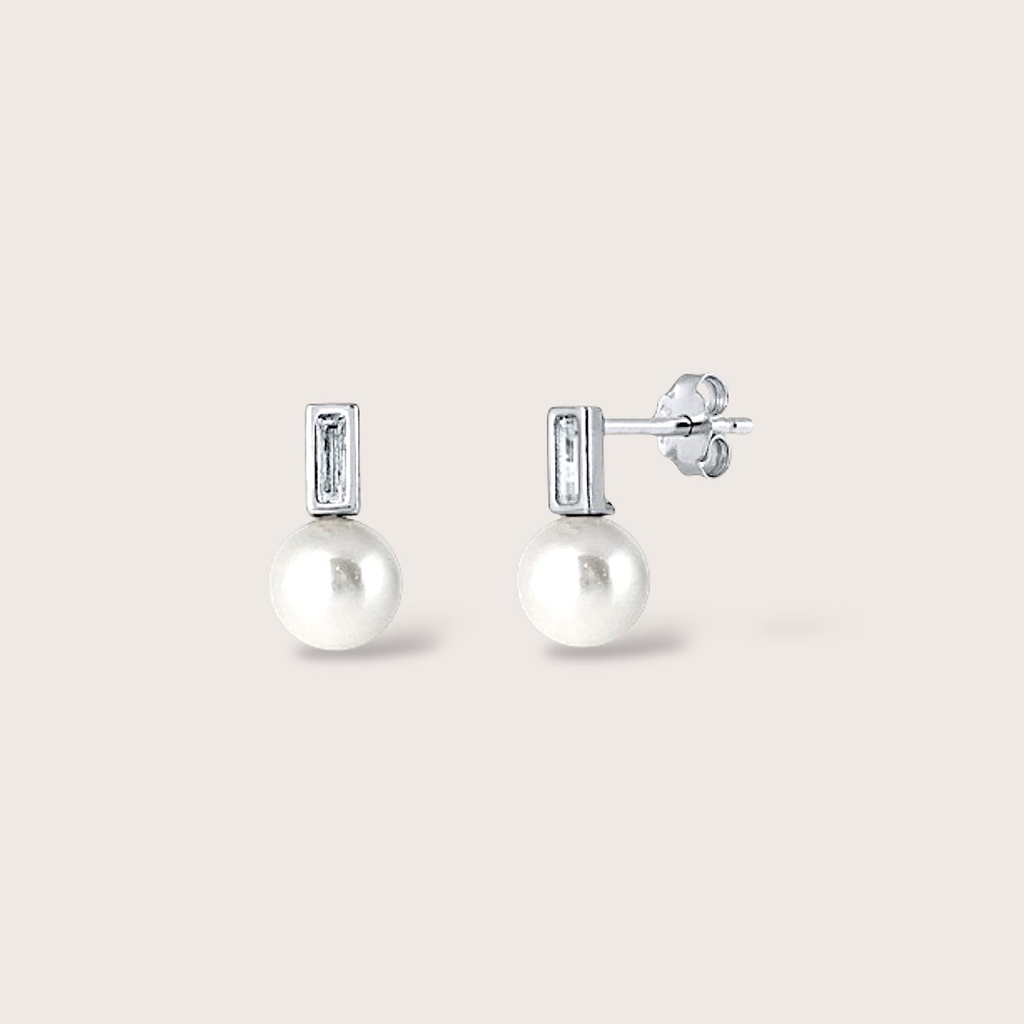 Silver Pearl Drop Stud Earrings