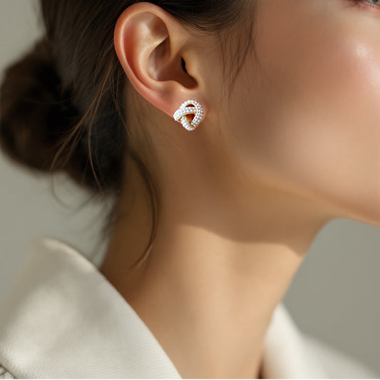 Gold Pearl Knot Stud Earrings
