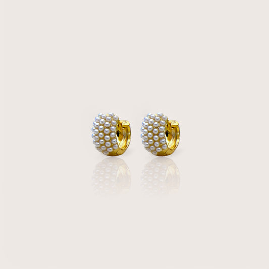 Gold Pearl Huggie Earrings