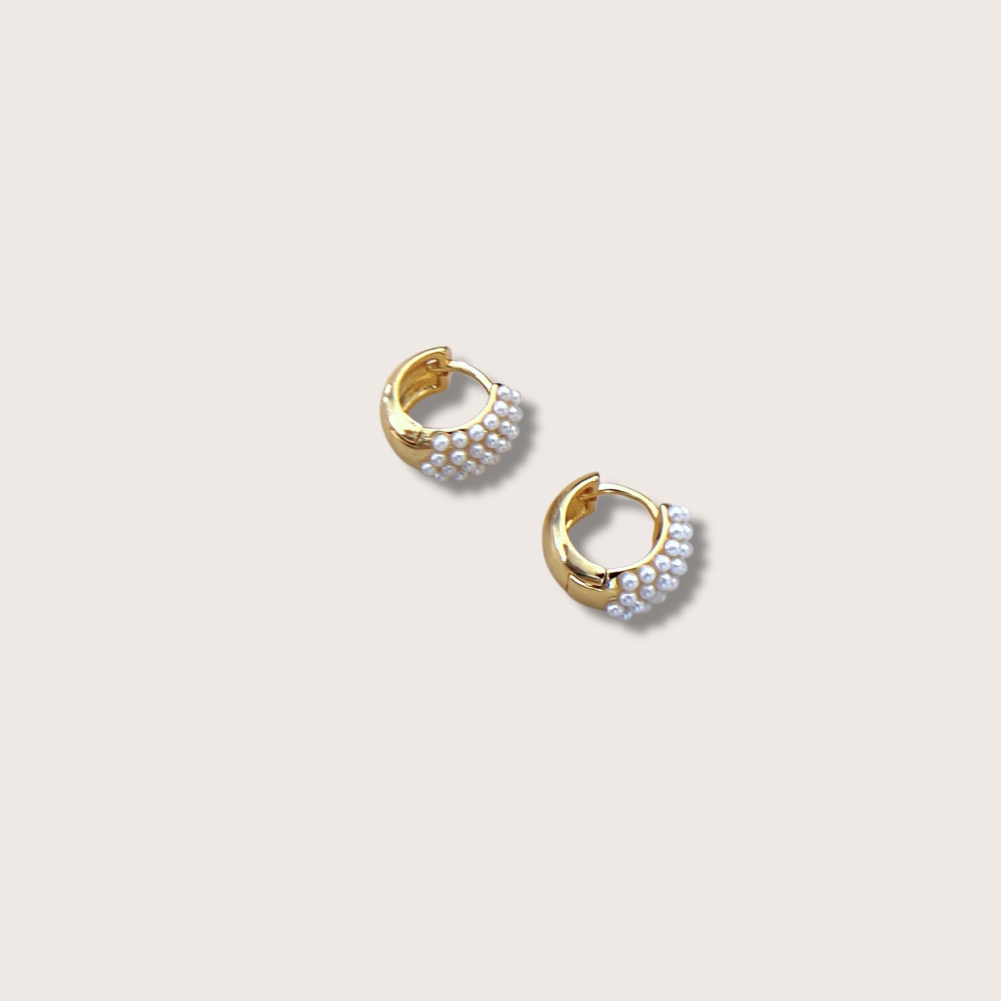 Gold Pearl Huggie Earrings