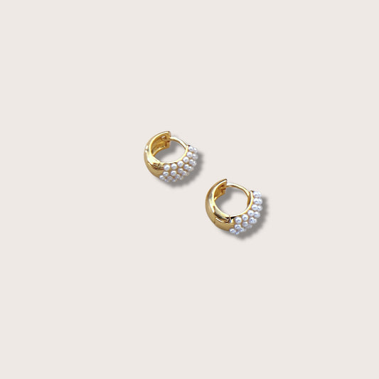 Gold Pearl Huggie Earrings