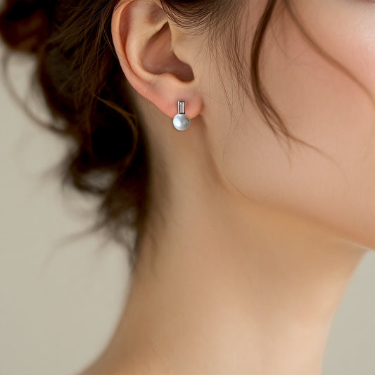 Silver Pearl Drop Stud Earrings