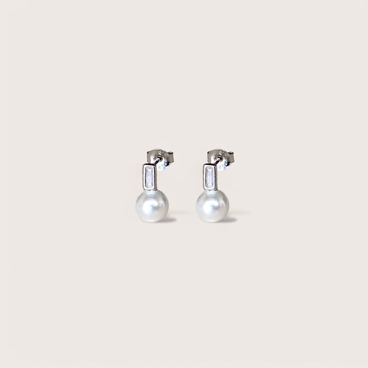 Silver Pearl Drop Stud Earrings