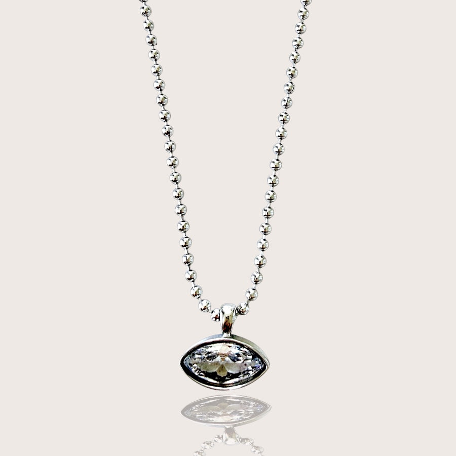 Marquise East-West Bezel CZ Sideways Pendant Ball Chain Necklace Silver