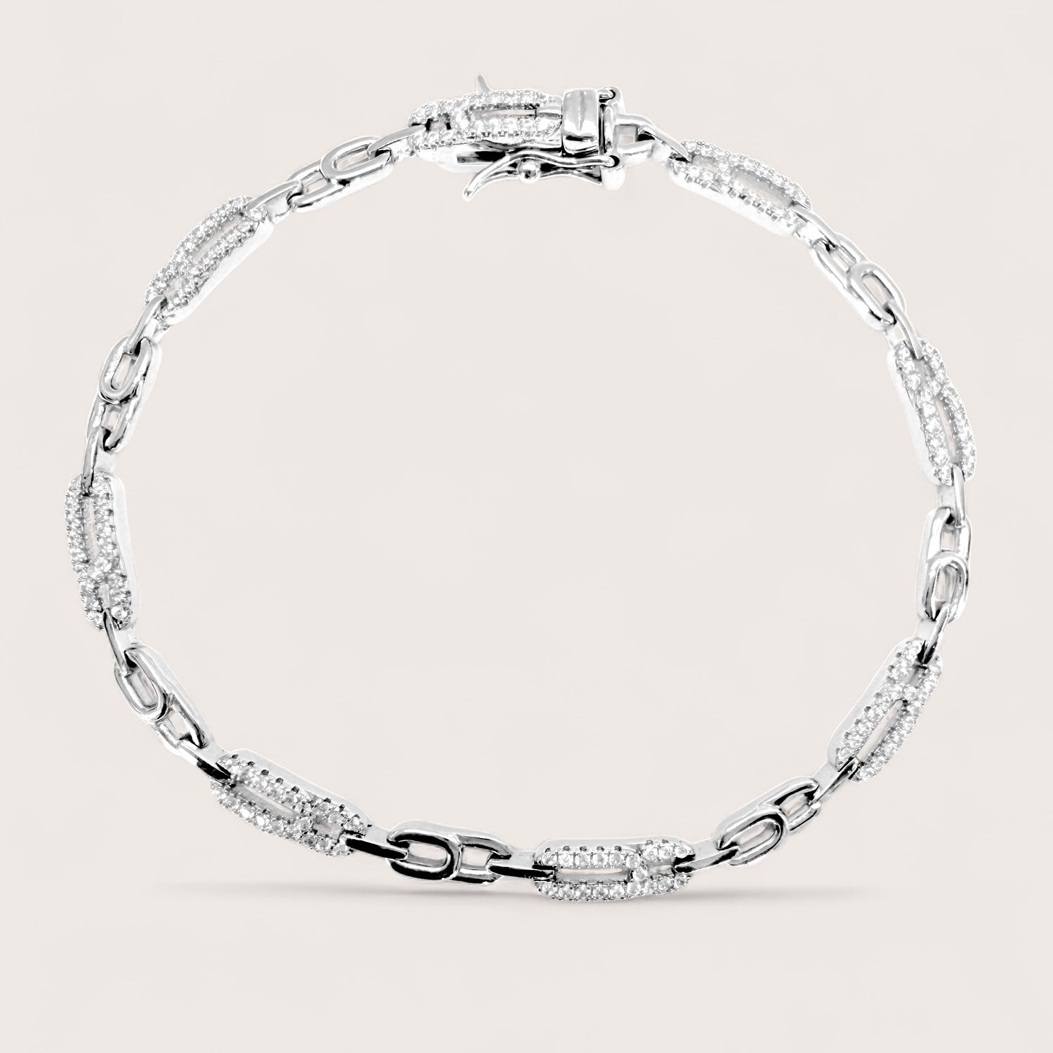Sterling Silver Paperclip Chain Bracelet with CZ stones, 4mm links