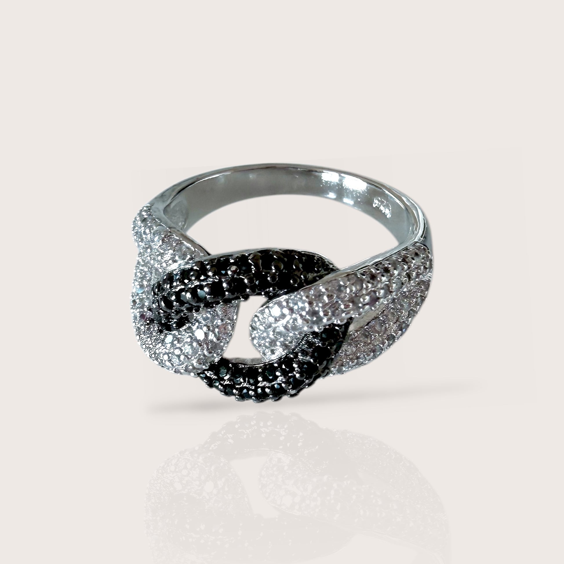 Pave Silver Interlocking Link Ring