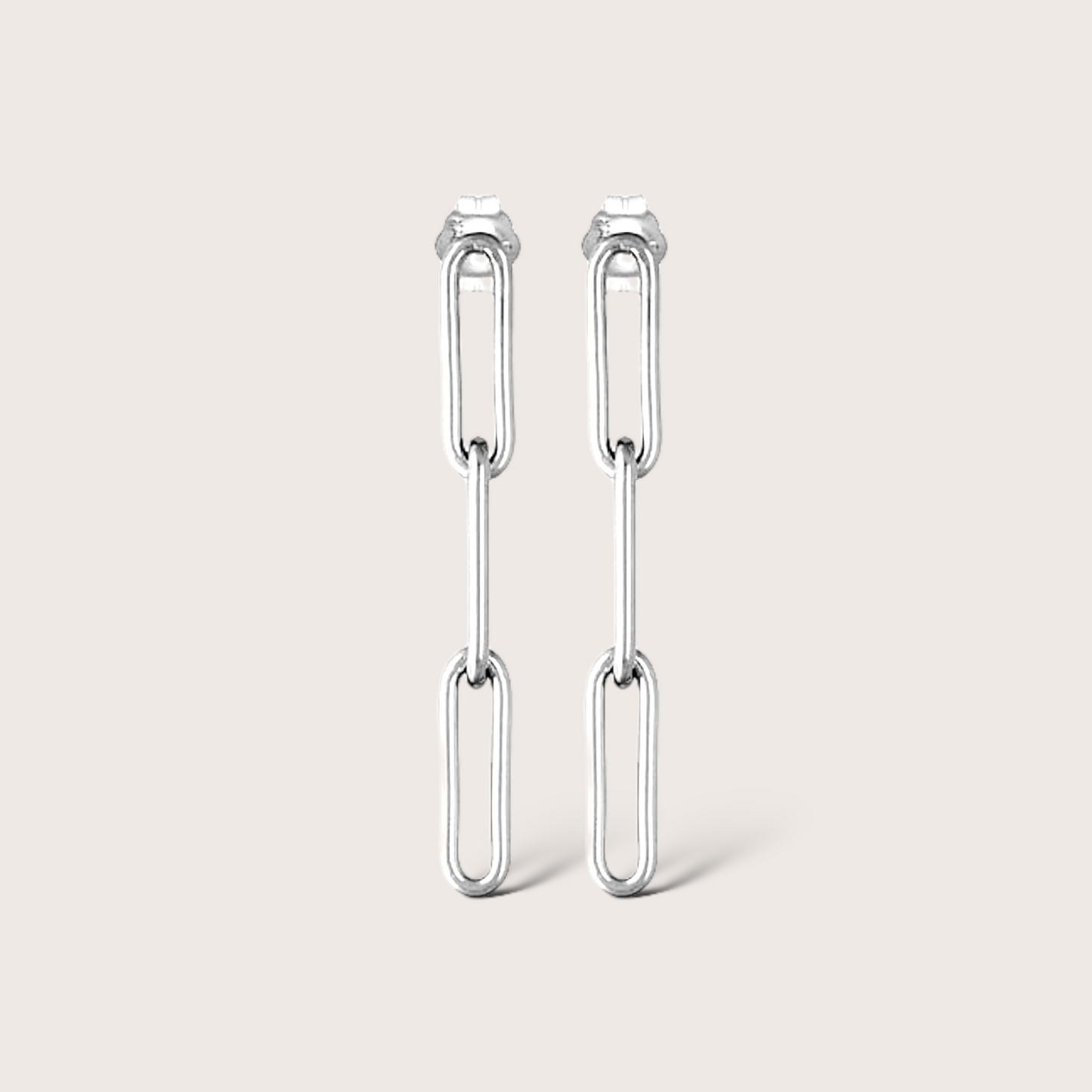 Sterling silver paperclip chain stud earrings with three links shown front-facing