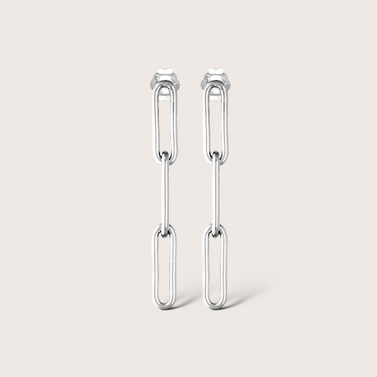 Sterling silver paperclip chain stud earrings with three links shown front-facing