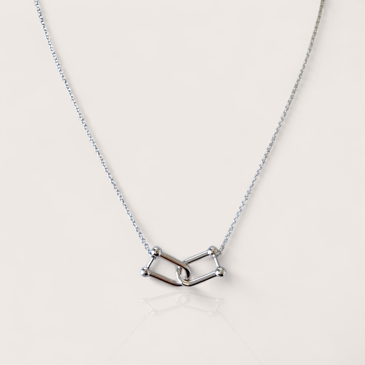 Sterling silver U-link locking necklace close-up