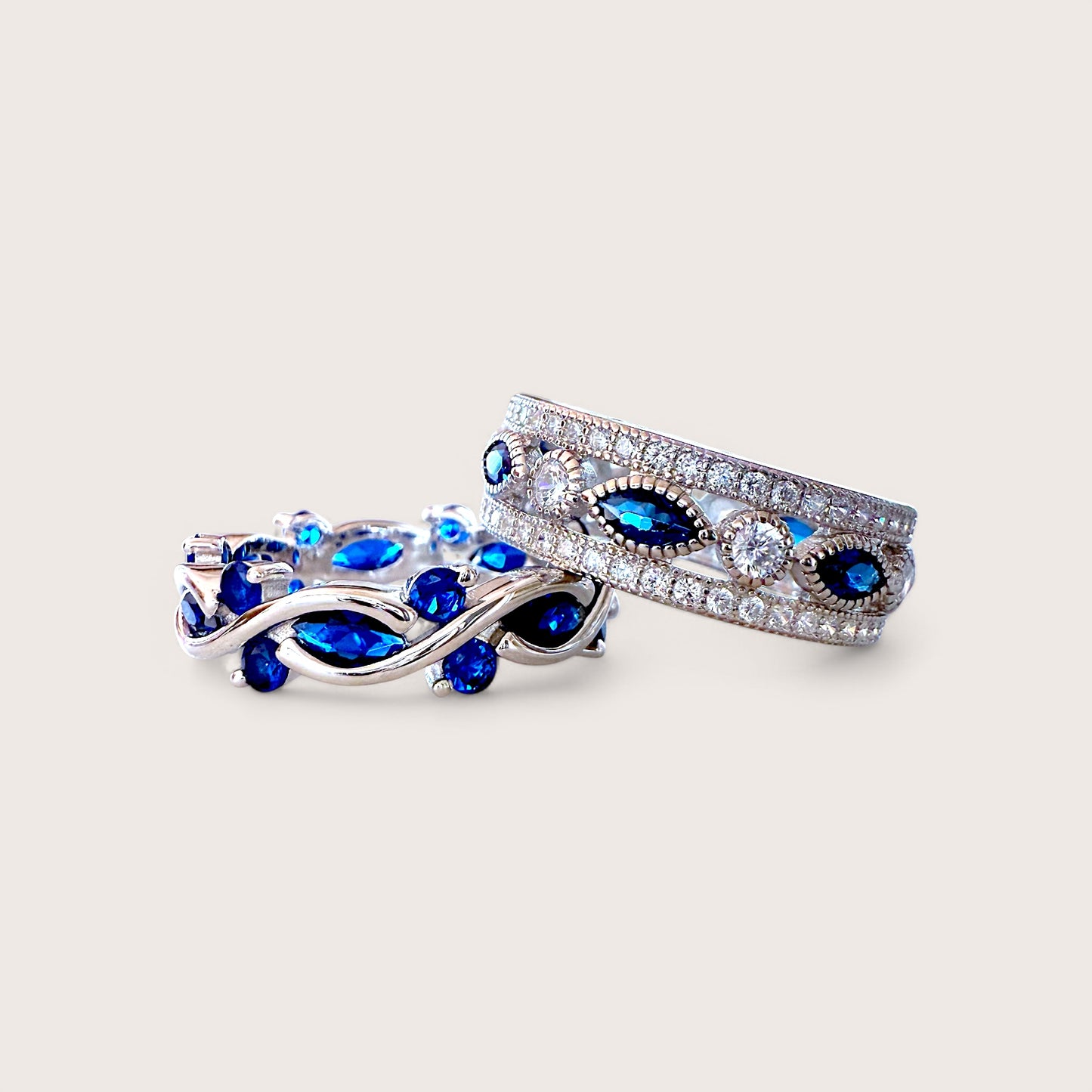 Stacked Sterling Silver Blue Sapphire Eternity Bands