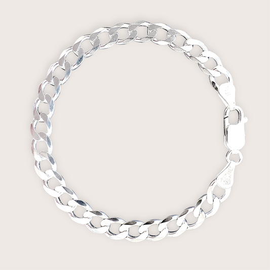 Sterling Silver Flat Curb Chain Bracelet – 6mm Width
