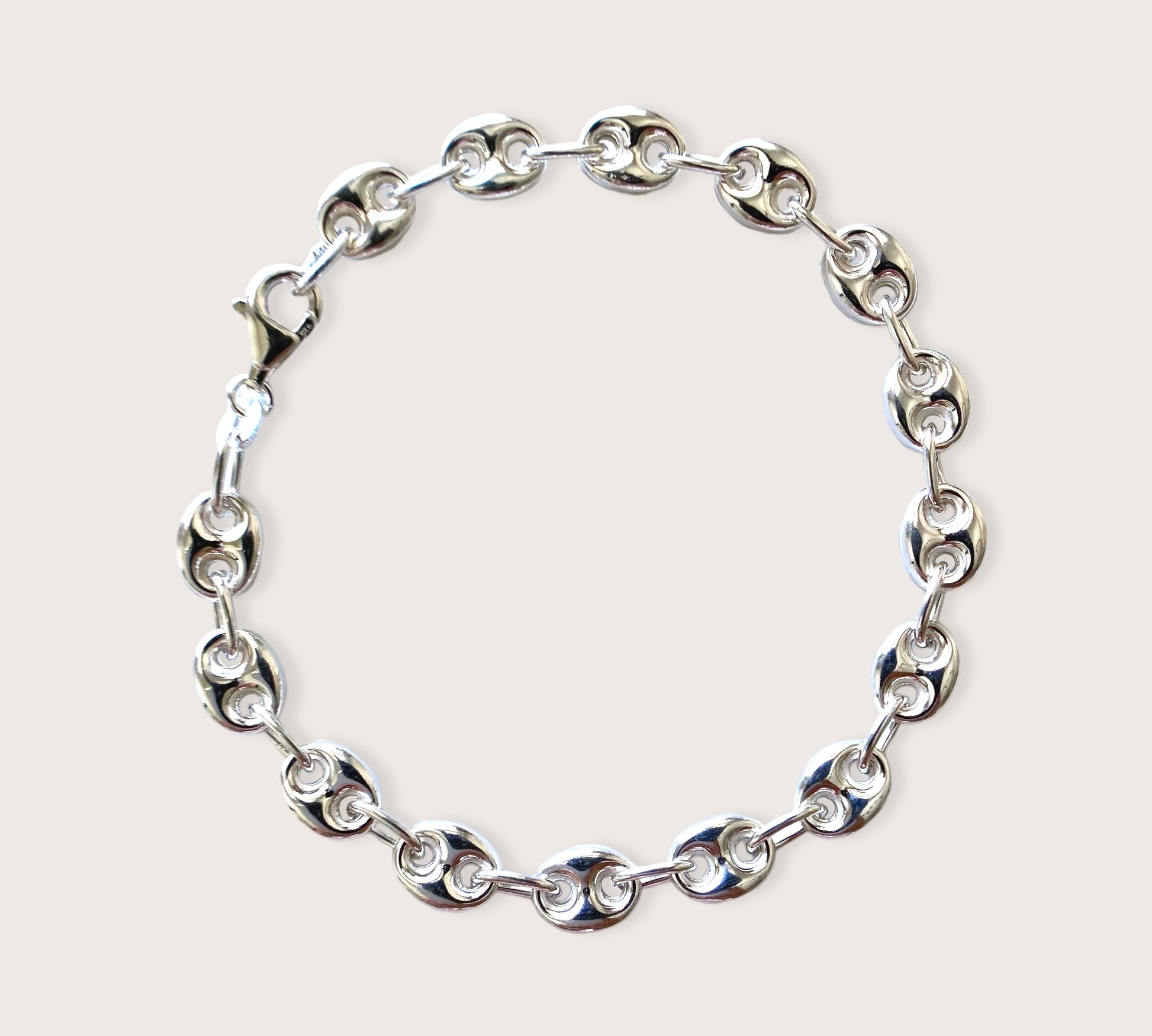 Sterling Silver Puffed Mariner Chain Bracelet in 8mm width