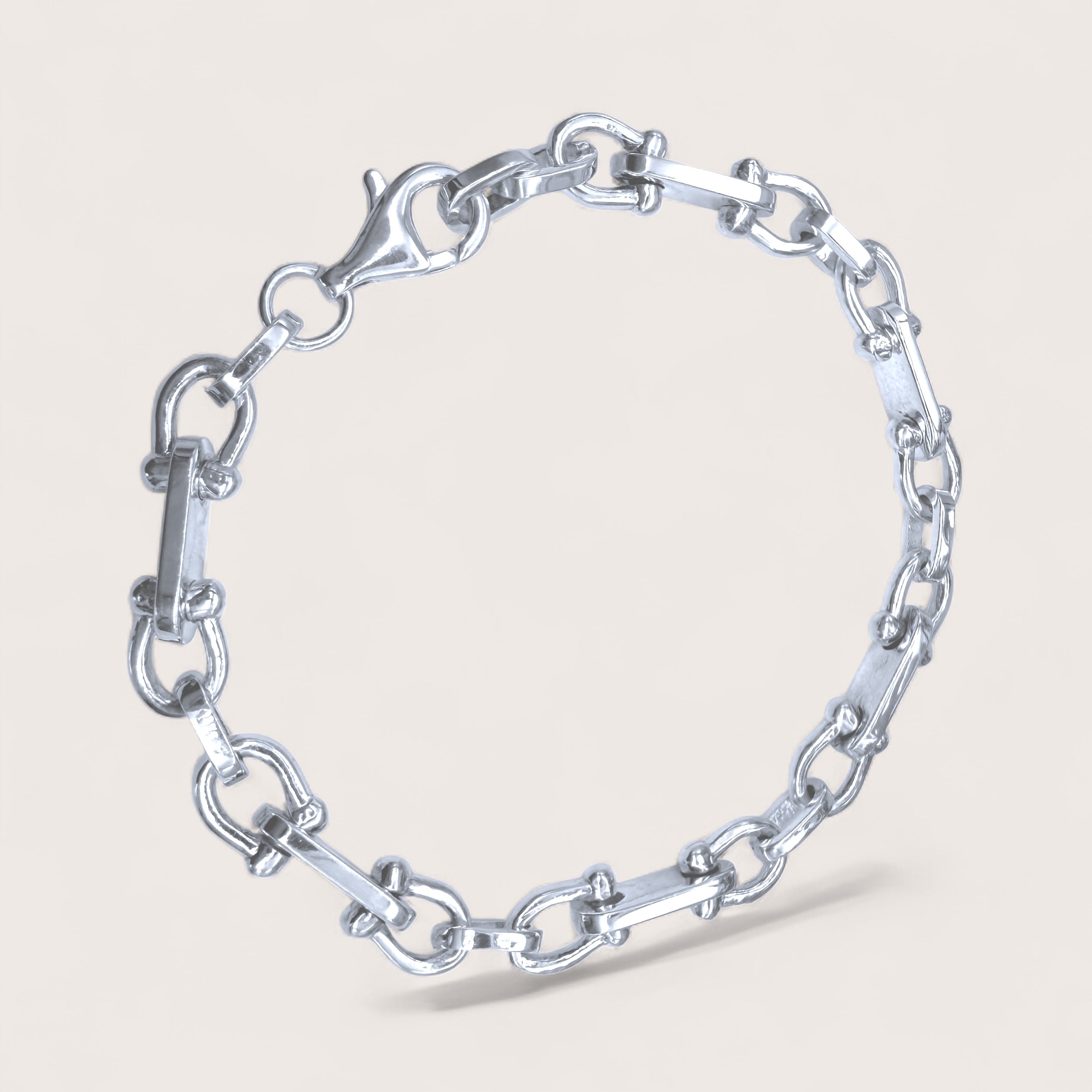 Sterling Silver Horseshoe Link Bracelet - Solid 925 Italian Silver