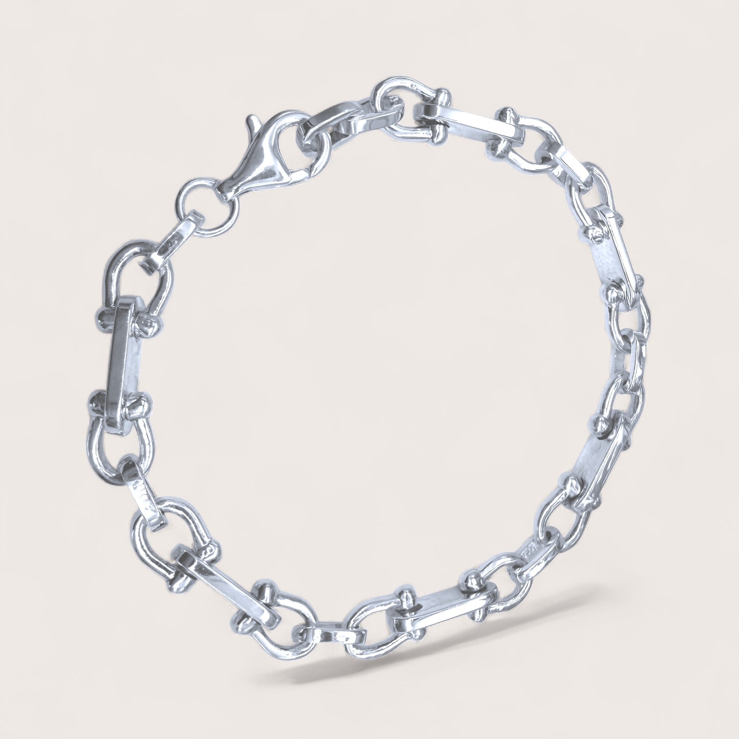 Solid 925 Sterling Silver Horseshoe chain bracelet with a large lobster clasp. Chain is solid, never hollow, never plated