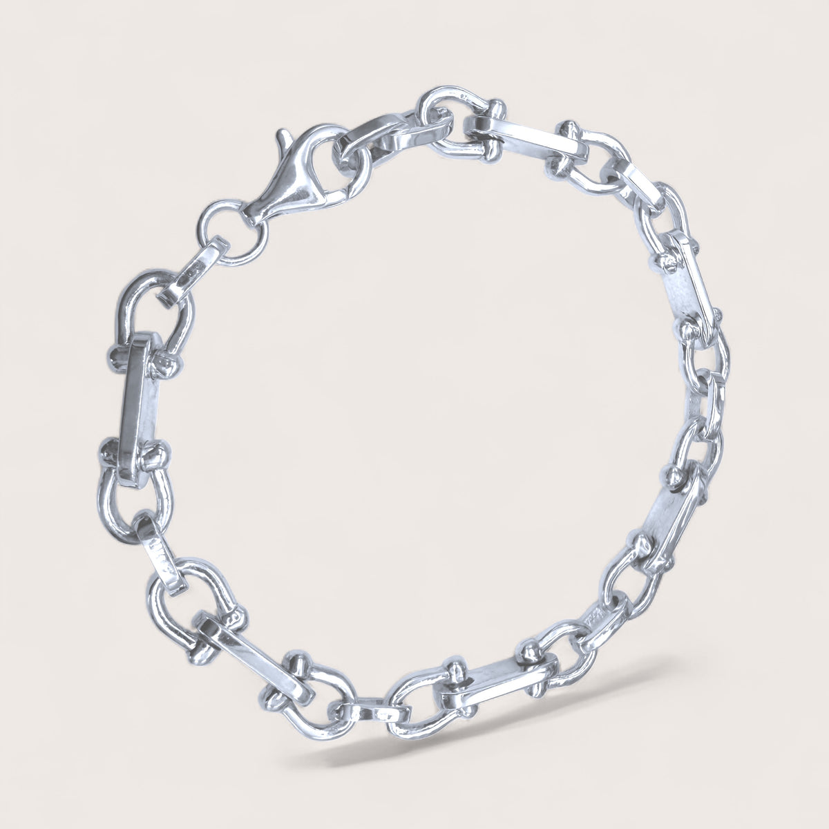 Sterling Silver Horseshoe Link Bracelet - Solid 925 Italian Silver 