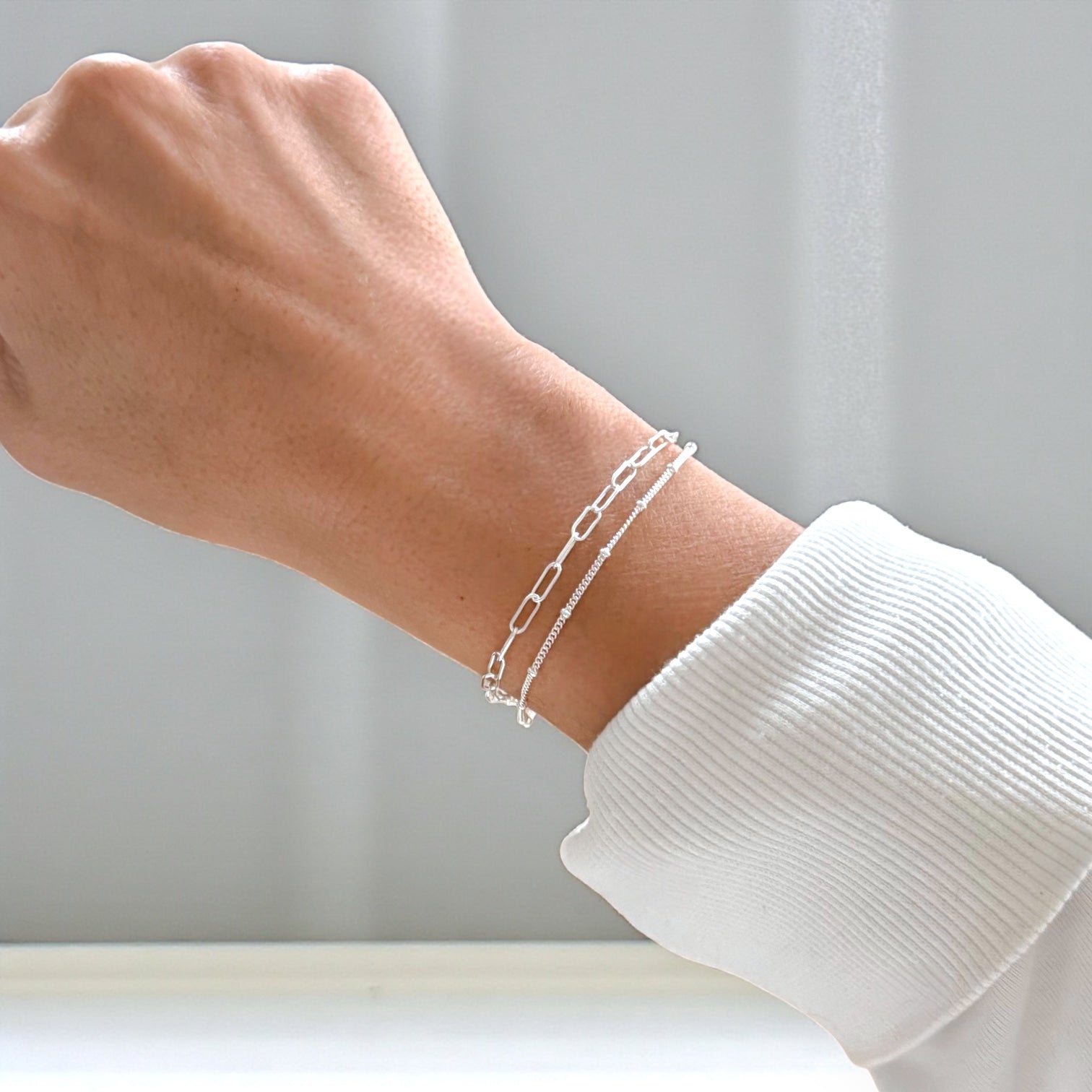 925 Italian Sterling Silver Double Chain Bracelet – Layered