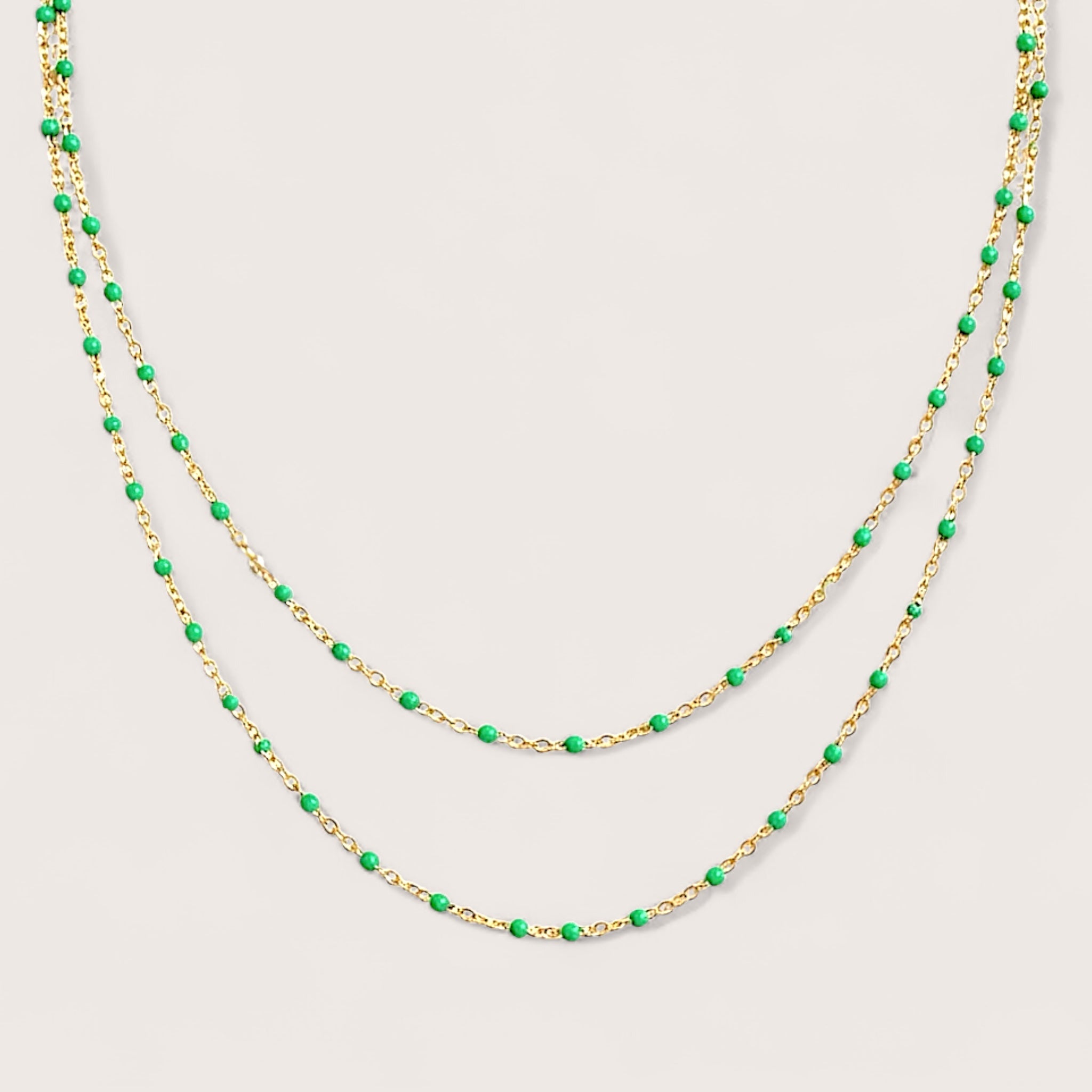 14K Gold Filled Emerald Green Enamel Satellite Necklace | Ashley