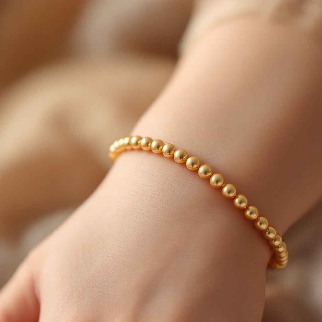 Kids 4mm Gold Beaded Bracelet view 4