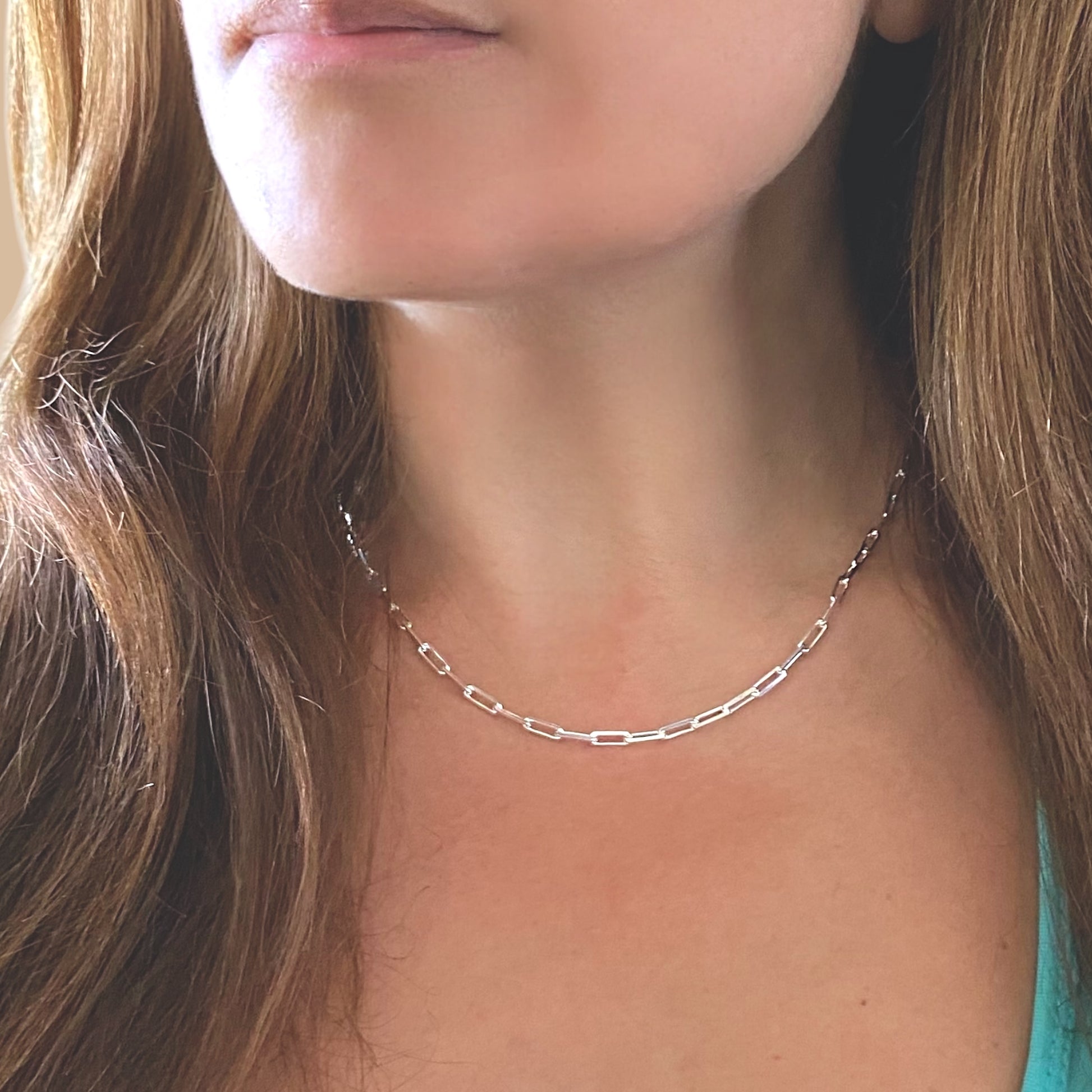 Thick 925 Sterling Silver Paperclip Chain on a model - 16"