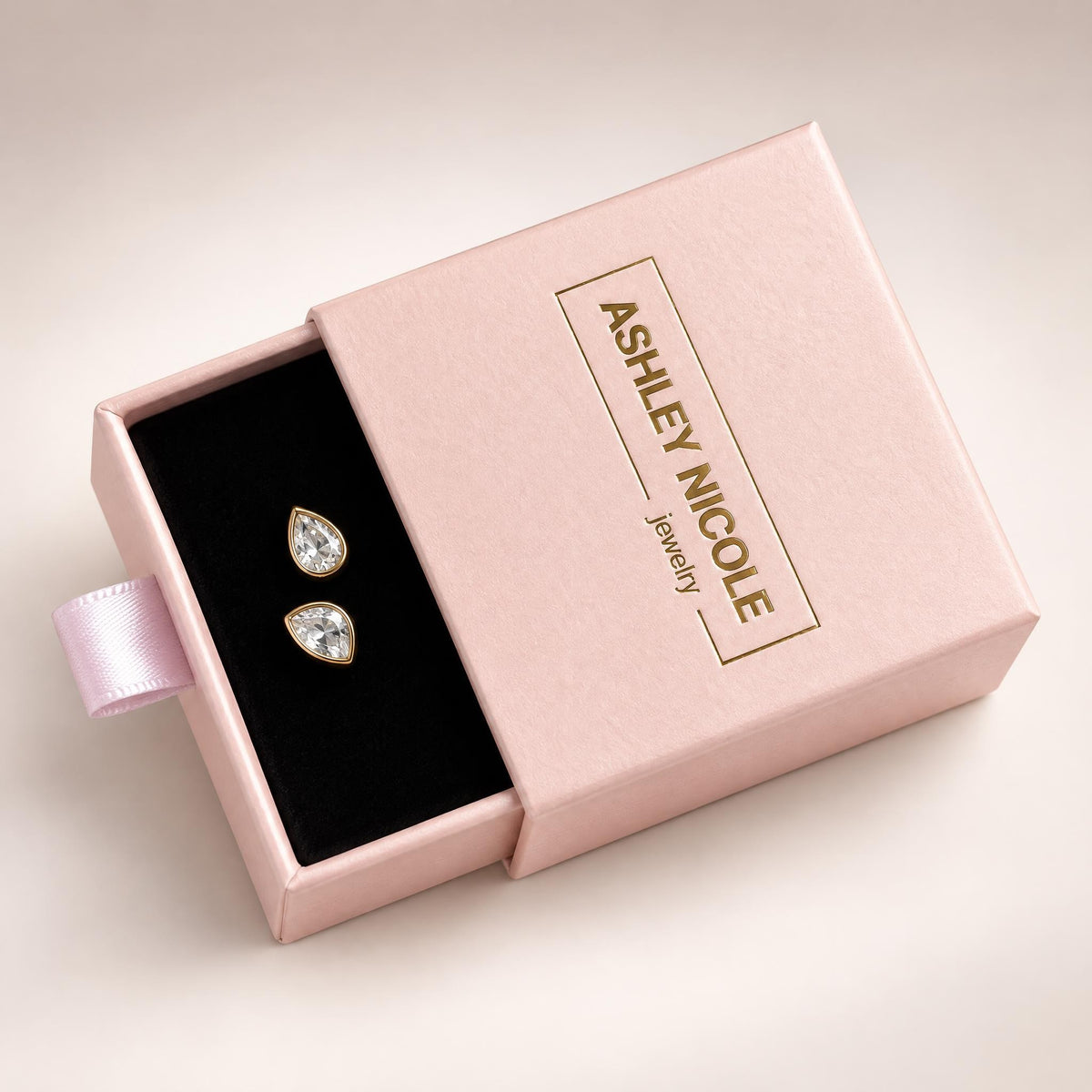 Ashley Nicol Jewelry branded jewelry gift packaging.