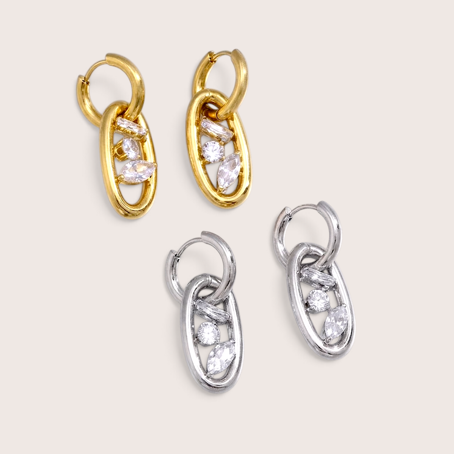 Crystal Oval Link Huggie Earrings