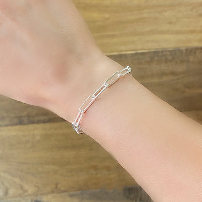 Solid Sterling Silver Paperclip Chain Bracelet