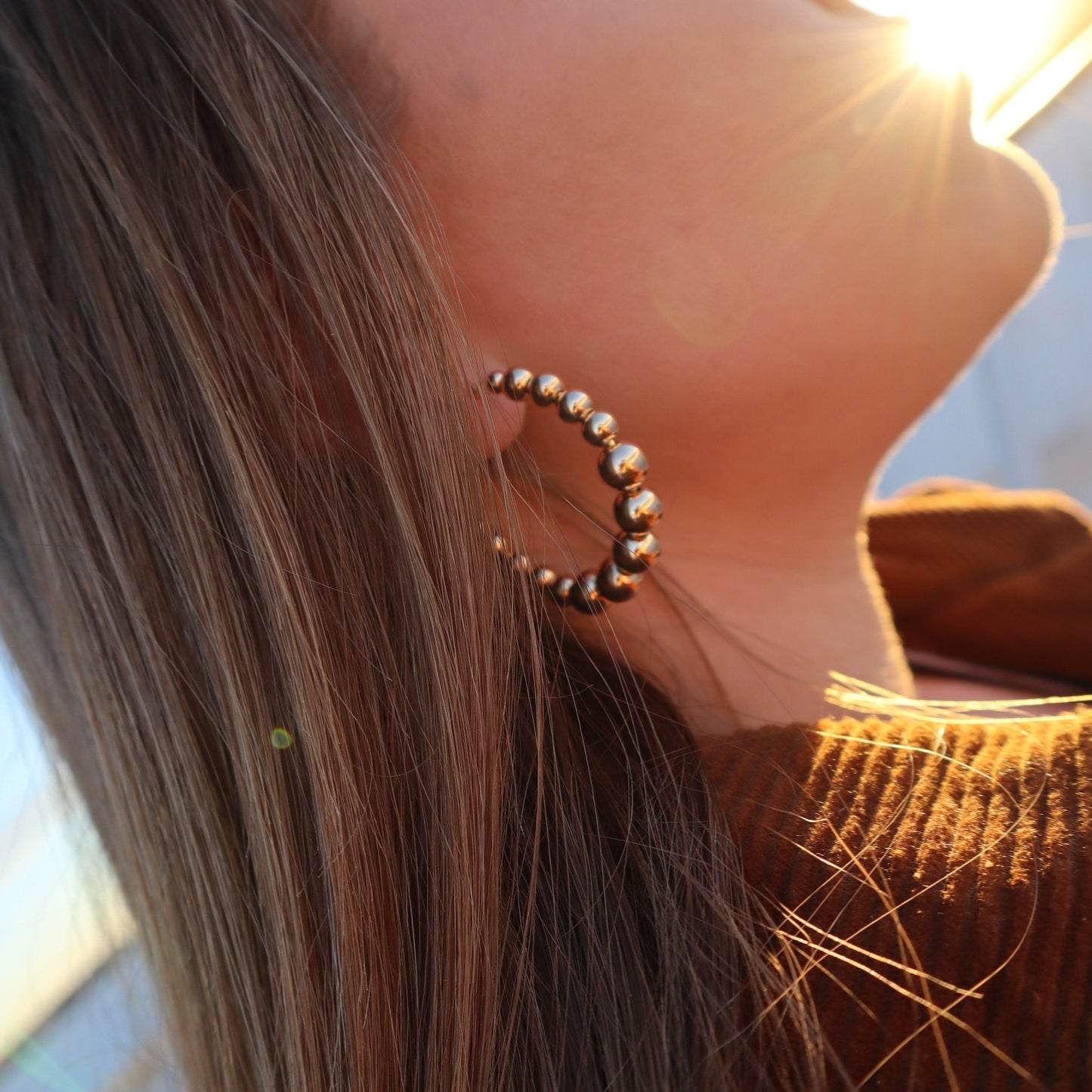 Gold Beaded Hoops
