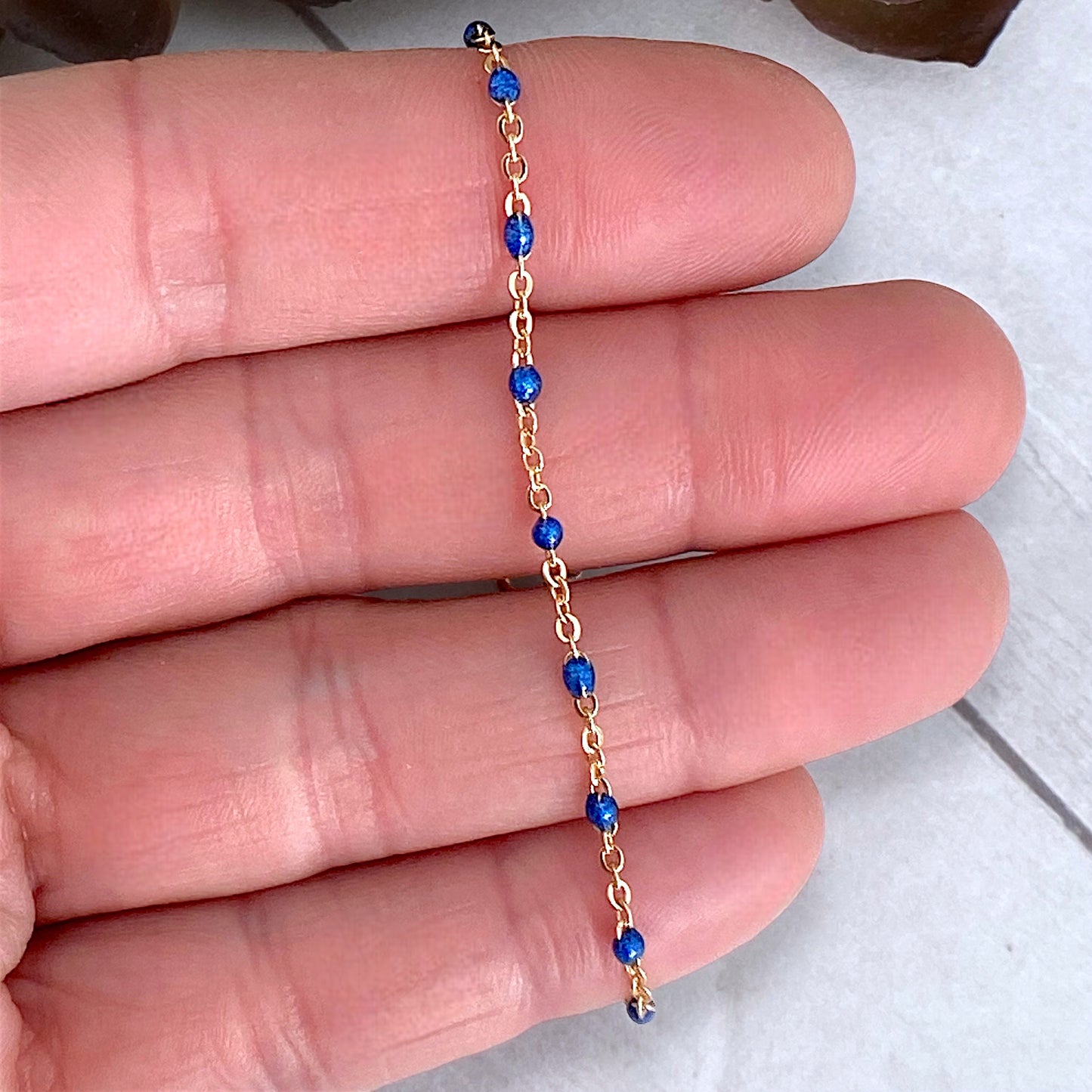 Kids Sapphire Blue Enamel Bead Station Chain Bracelet
