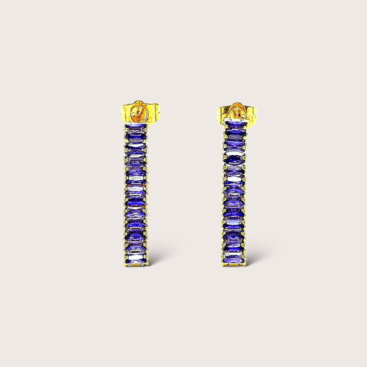 1 Pair of Amethyst Dangle Earrings featuring Amethyst Baguette CZ Gemstones in a gold Finish