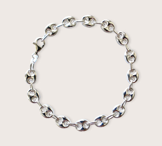 Sterling Silver Puffed Mariner Chain Bracelet in 8mm width