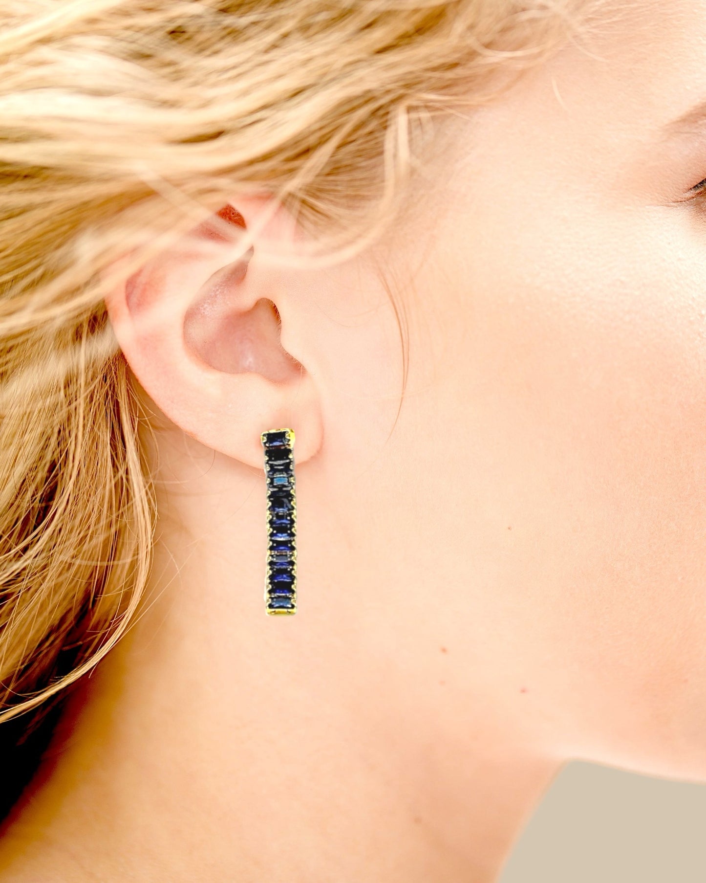 Sapphire Crystal Tennis Baguette Dangle Earrings