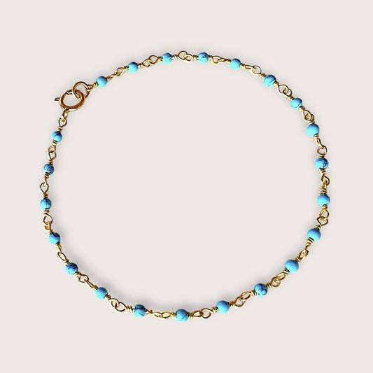 14k Gold plated Serling Silver Turquoise Beaded Chain Bracelet 