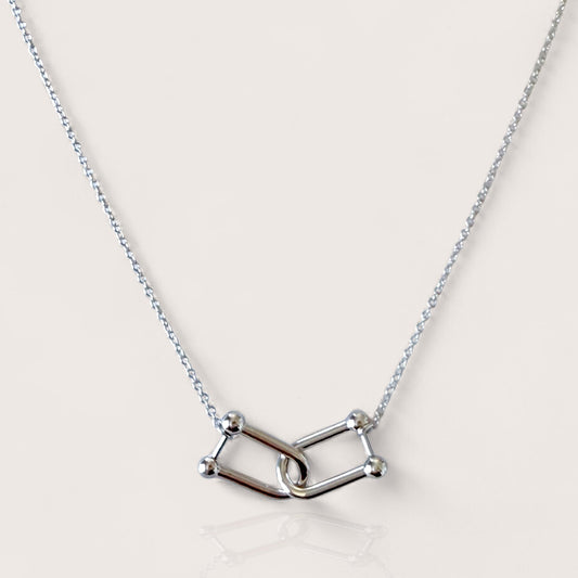 Solid 925 sterling silver interlocking double U-link pendant necklace with rhodium plating by Ashley Nicole Jewelry 
