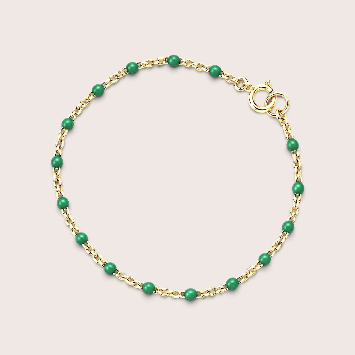 Kids emerald green enamel bracelet with delicate 14K gold-filled station chain