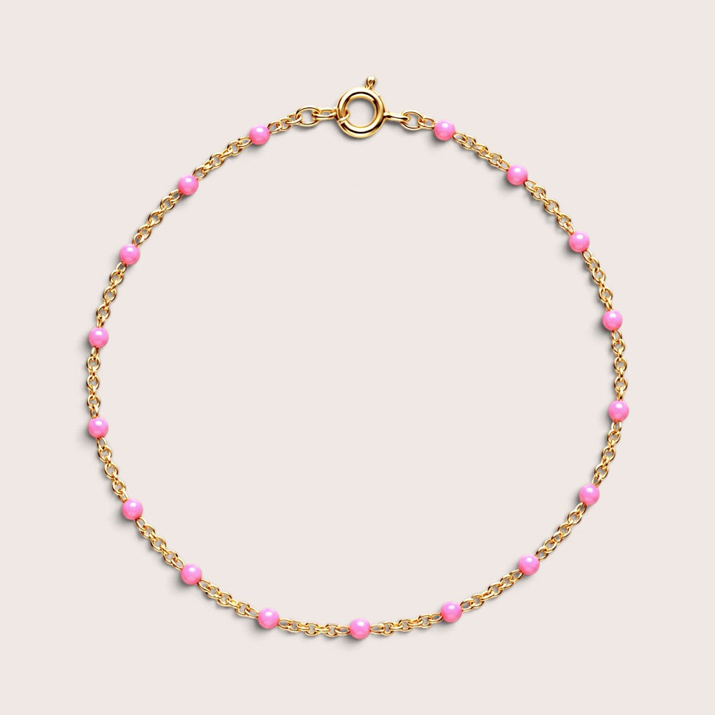 Kids light pink enamel station bracelet with a delicate 14K gold-filled chain