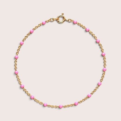 Kids light pink enamel station bracelet with a delicate 14K gold-filled chain