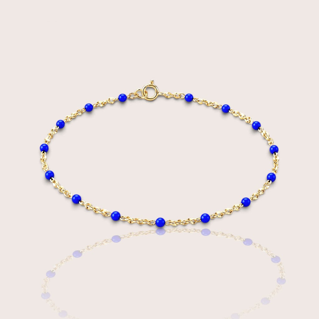 Kids sapphire blue enamel station bracelet with a delicate 14K gold-filled chain