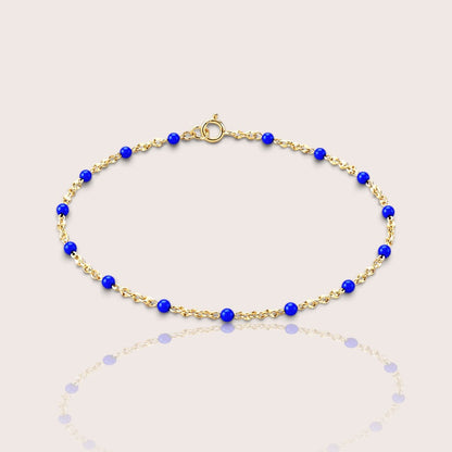 Kids sapphire blue enamel station bracelet with a delicate 14K gold-filled chain