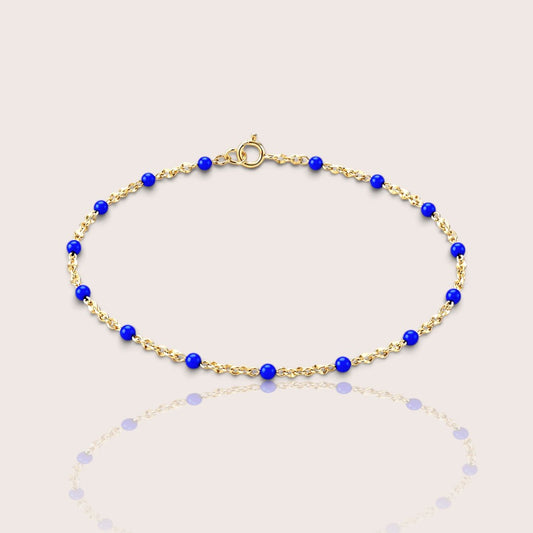 Kids sapphire blue enamel station bracelet with a delicate 14K gold-filled chain