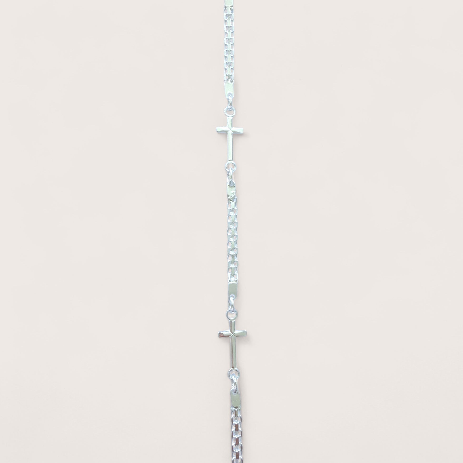 Close-up of Bismark style cross bracelet in solid 925 silver